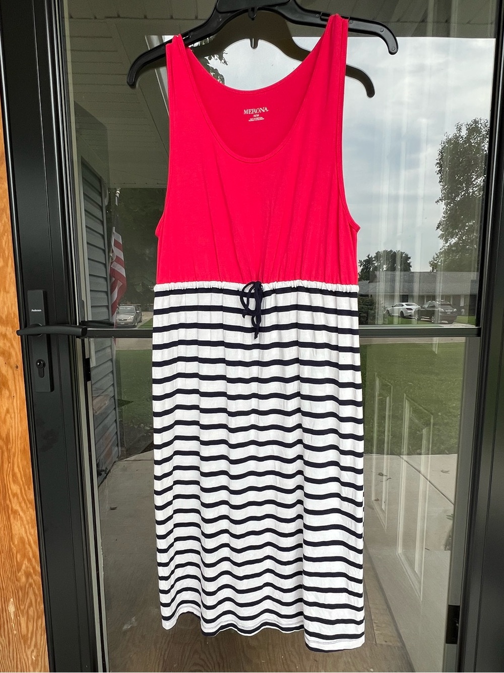 Merona Pink and White Striped Women’s Dress with Drawstring Waist Sz M